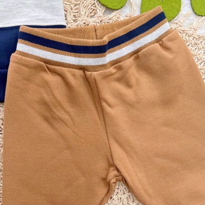 Conj. Casaco Ursinho Três Cores e Calça de Moletom - Caramelo, Mescla e Marinho
